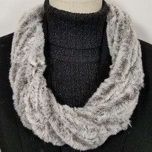 Brown Faux Fur Infinity Scarf Magnetic Clasp